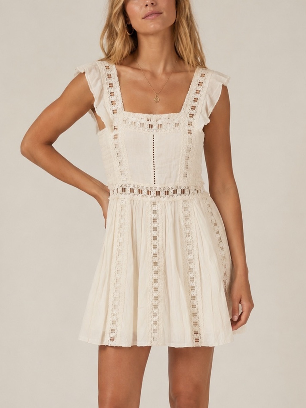 Free People Lace Trim Square Neck Mini Dress